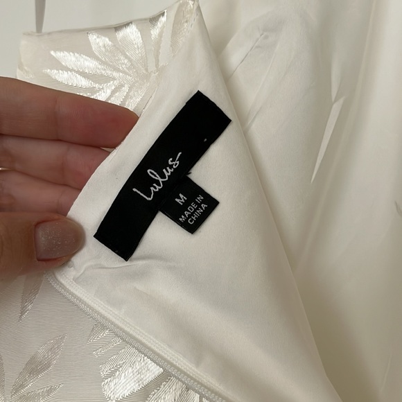 Lulu’s White Satin Leaf Print Dress - Picture 4 of 8